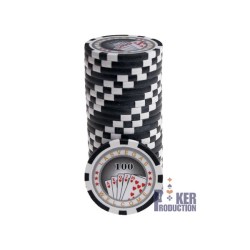 Fichas de póker "ROYAL FLUSH 100" - en ABS con inserción metálica - rollo de 25 fichas - 11,5 g