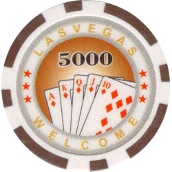Gettoni da poker "ROYAL FLUSH 5000" - in ABS con inserto metallico - rotolo da 25 gettoni - 11,5 g