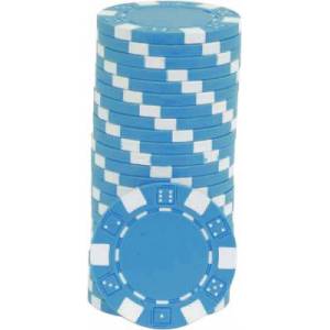 Poker chips "SKY BLUE DICE" - in ABS with metal insert - roll of 25 chips - 11.5 g