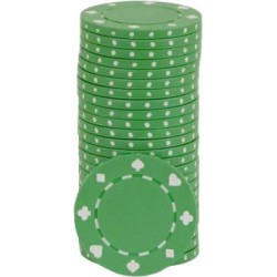Fichas de pôquer "SUITED VERT" - em ABS com inserção metálica - rolo de 25 fichas - 11,5 g