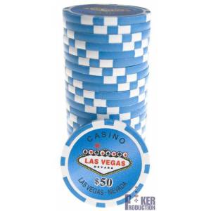 Jetons de poker WELCOME LAS VEGAS - en ABS avec insert métallique – rouleau de 25 jetons  – 11