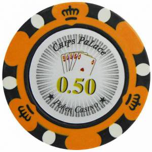 Ficha de póker "CROWN 0.50" - de arcilla compuesta con inserción de metal - 14g - a la venta por unidad.