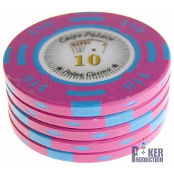 Ficha de pôquer "CHIPS PALACE 10" - em compósito de argila com inserção de metal - 14g - à venda por unidade.
