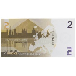 Bundel van "25 nep biljetten van 2€" - bankpapier imitatie - dubbelzijdig bedrukt.