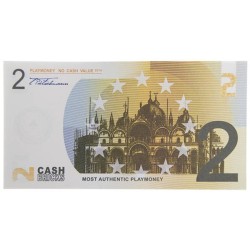 Fascicolo di "25 biglietti falsi da 2€" - imitazione carta di banca - due facce stampate.
