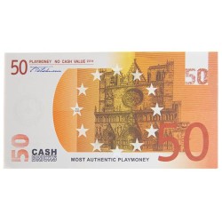 Bunt av "25 falska 50€-sedlar" - imitation bankpapper - två tryckta sidor.