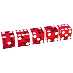 Set of 5 Precision Dice for craps "RED" - sharp edges - translucent - 19mm per side