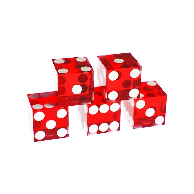 Conjunto de 5 dados de precisão para craps "VERMELHO" - lados afiados - translúcidos - 19mm de cada lado