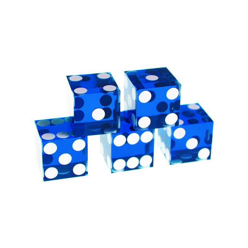 Set de 5 dados de precisión para el craps "BLUE" - lados afilados - translúcidos - 19mm por lado.