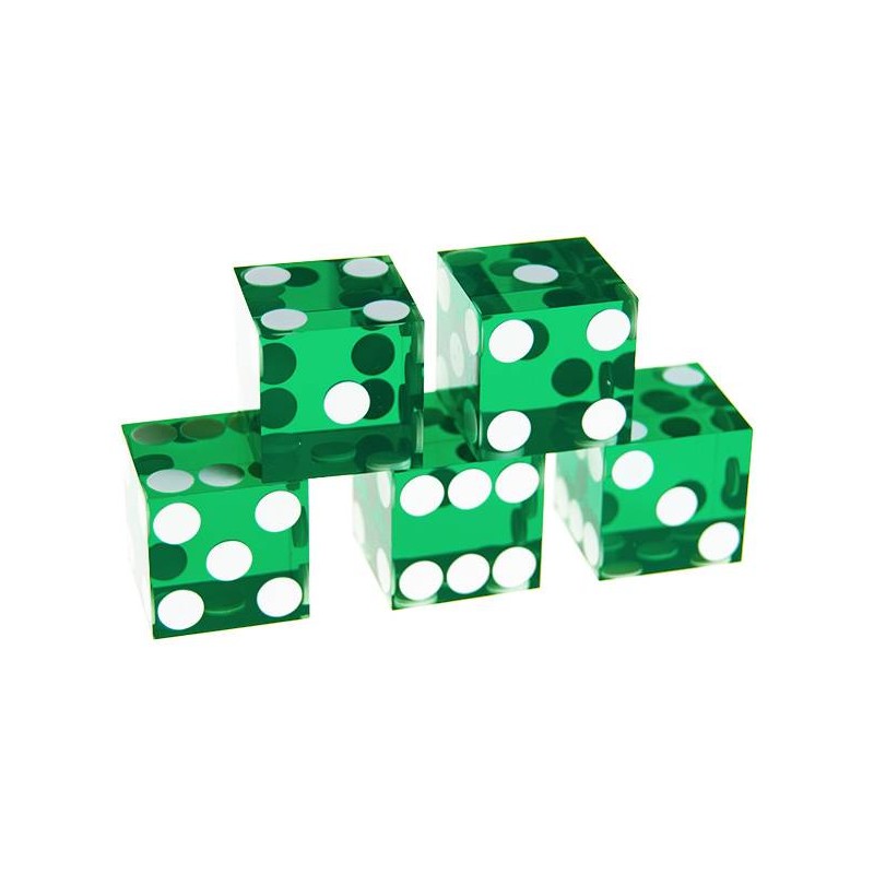 Conjunto de 5 Dados de precisão para craps "VERDE" - lados afiados - translúcidos - 19mm de lado