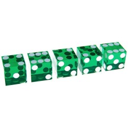 Set van 5 precisie dobbelstenen voor craps "GREEN" - scherpe zijden - doorschijnend - 19mm per zijde