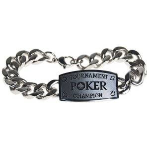 Bracelet argenté POKER TOURNAMENT CHAMPION – livré dans un écrin en simili cuir