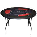 Table de poker ronde "NO LIMIT ROUGE"  - 120 cm - avec pieds pliants - tapis jersey néoprène - 6 joueurs