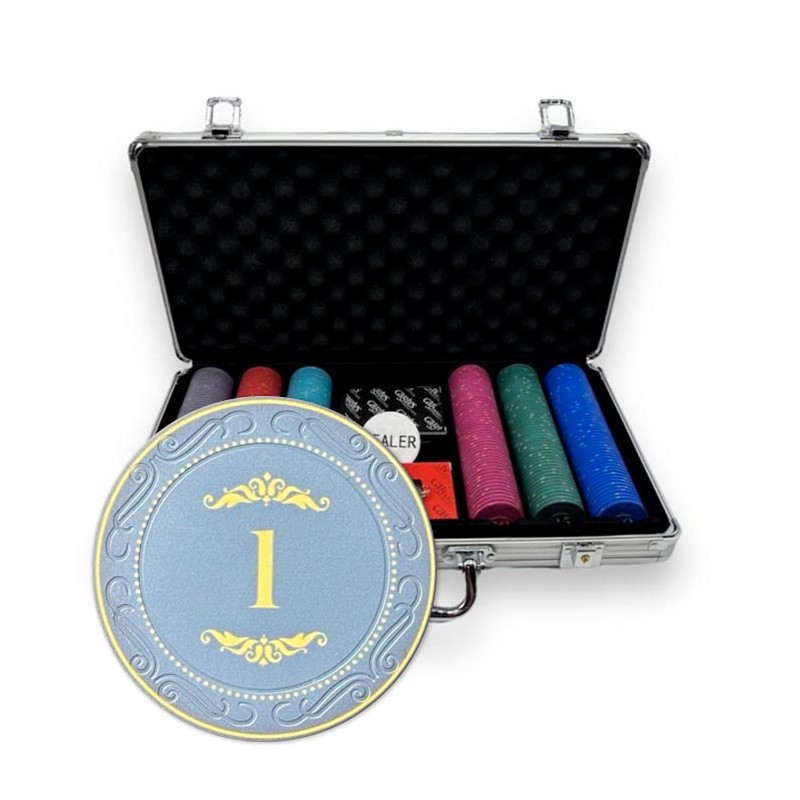 Koffer met 300 pokerschijven "CROWN OF LAUREL" - CASH GAME - van 10 g keramiek - EXCLUSIEF VAN CARTES PRODUCTION