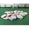 "Customizable '8 LIGHT BLUE SPOTS' poker chips - made of ABS plastic - stickerless - roll of 25 chips - 40mm in diameter"