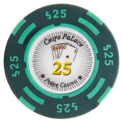 Pokerchip "CHIPS PALACE 25" - in klei-composiet met metalen inzetstuk - 14g - te koop per stuk.