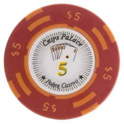 Ficha de pôquer "CHIPS PALACE 5" - em argila com inserção de metal - 14g - à venda individualmente.