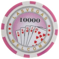 Jetons de poker "ROYAL FLUSH 10000 ROSE" - en ABS avec insert métallique – rouleau de 25 jetons  – 11,5 g