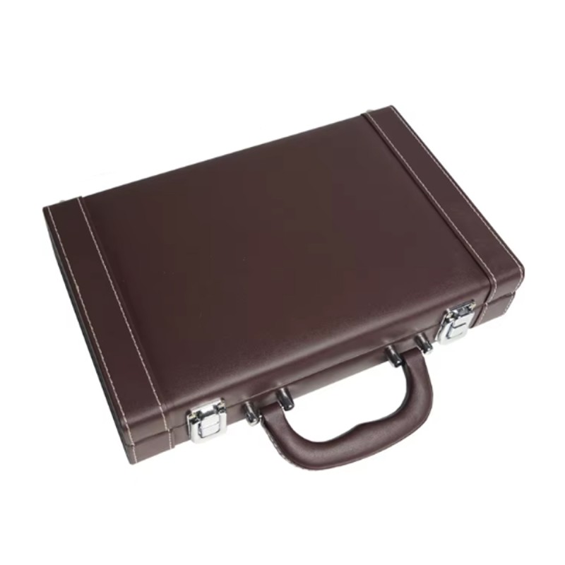 "LEATHER 200" poker chip storage case for 200 poker chips - faux leather - wooden interior