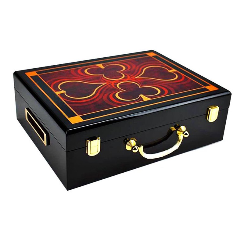 "4 SYMBOLS" wooden storage box for 500 poker chips - removable tray - wooden bottom