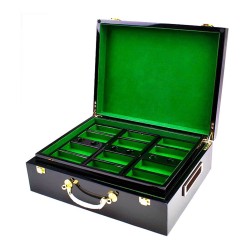 Opbergdoos "4 SYMBOLS" van hout voor 500 pokerfiches - verwijderbaar blad - Houten bodem.