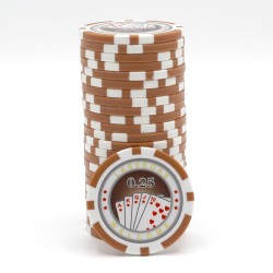 Pokerchips "ROYAL FLUSH 0.25" - in ABS met metalen inlegstuk - rol van 25 chips - 11,5 g.