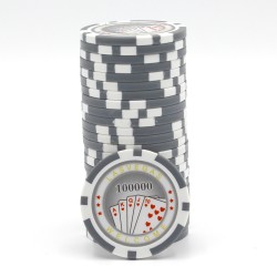 Pokerspelmarker "ROYAL FLUSH 100 000" - i ABS med metallinsats - rulle med 25 marker - 11,5 g