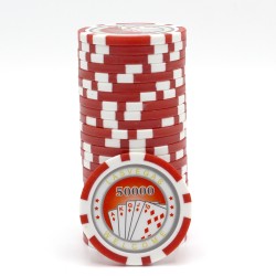 Gettoni da poker "ROYAL FLUSH 50.000" - in ABS con inserto metallico - rotolo da 25 gettoni - 11,5 g