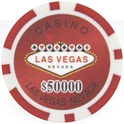 Gettoni da poker "WELCOME LAS VEGAS 50.000" - in ABS con inserto metallico - confezione da 25 gettoni - 11,5 g