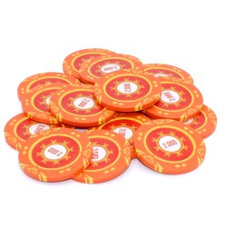 Pokerchip "SUNSHINE WAARDE 2000" - 14g - van kleicomposiet met metalen inzetstuk - te koop per stuk