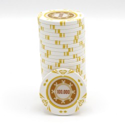 Ficha de pôquer "SUNSHINE VALOR 100.000" - 14g - em composto de argila com inserção de metal - à venda unitariamente.