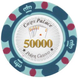 Pokerfiche "CROWN 50 000" - in klei samengesteld met metalen insert - 14g - te koop per stuk.