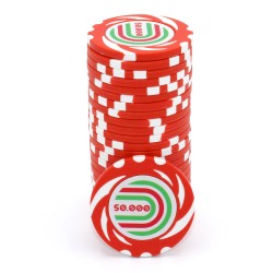 Pokerchip "TWISTER VALUE 50 000" - 14g - i clay composite med metallinsats - säljs styckvis