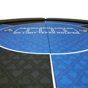 Dessus de table de poker "NO LIMIT BLEU" rond - 120 cm - pliable - pour 6 joueurs