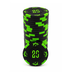 Roll of 25 "KILLER SHARK 20" poker chips - in clay composite with metal insert - 14g