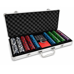 Pokerset med 500 marker "KILLER SHARK" - cash game-version - i lera-sammansatt material på 14 g - med tillbehör.