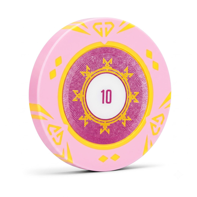 Ficha de póker "SUNSHINE VALOR 10" - 14g - en compuesto de arcilla con inserto metálico - disponible para la venta por unidad.