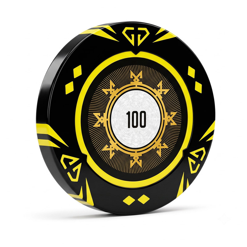 Ficha de pôquer "SUNSHINE VALOR 100" - 14g - em compósito de argila com inserção de metal - à venda unitariamente