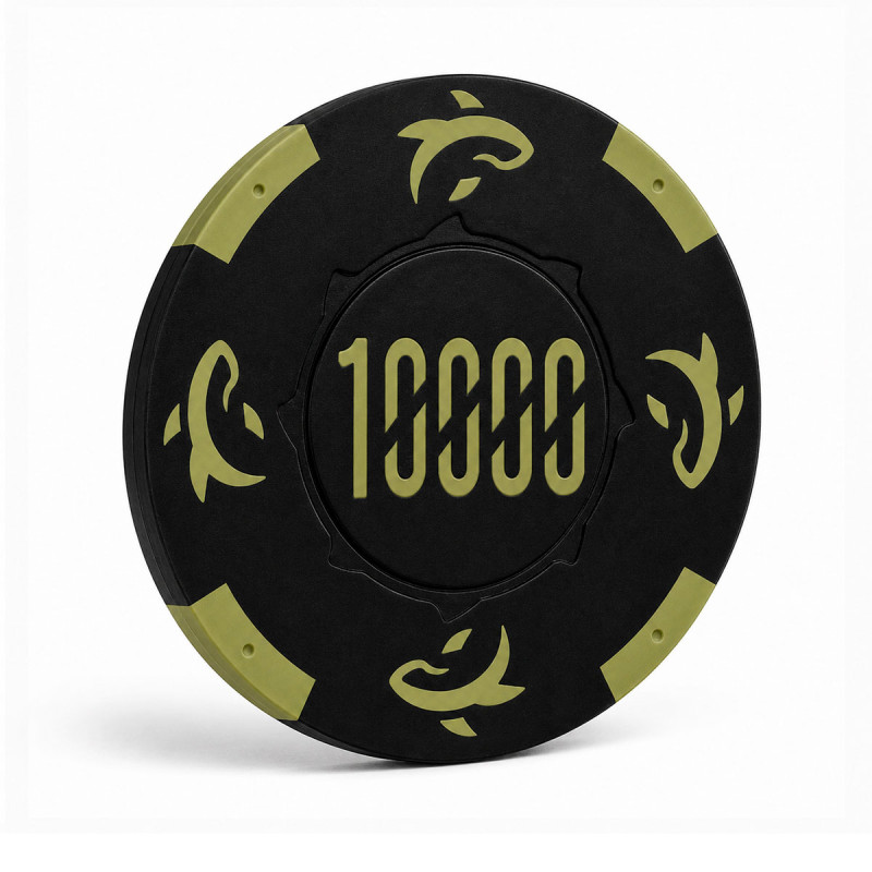 Rol van 25 pokerfiches "KILLER SHARK 10000" - van kleicomposiet met metalen inleg - 14g