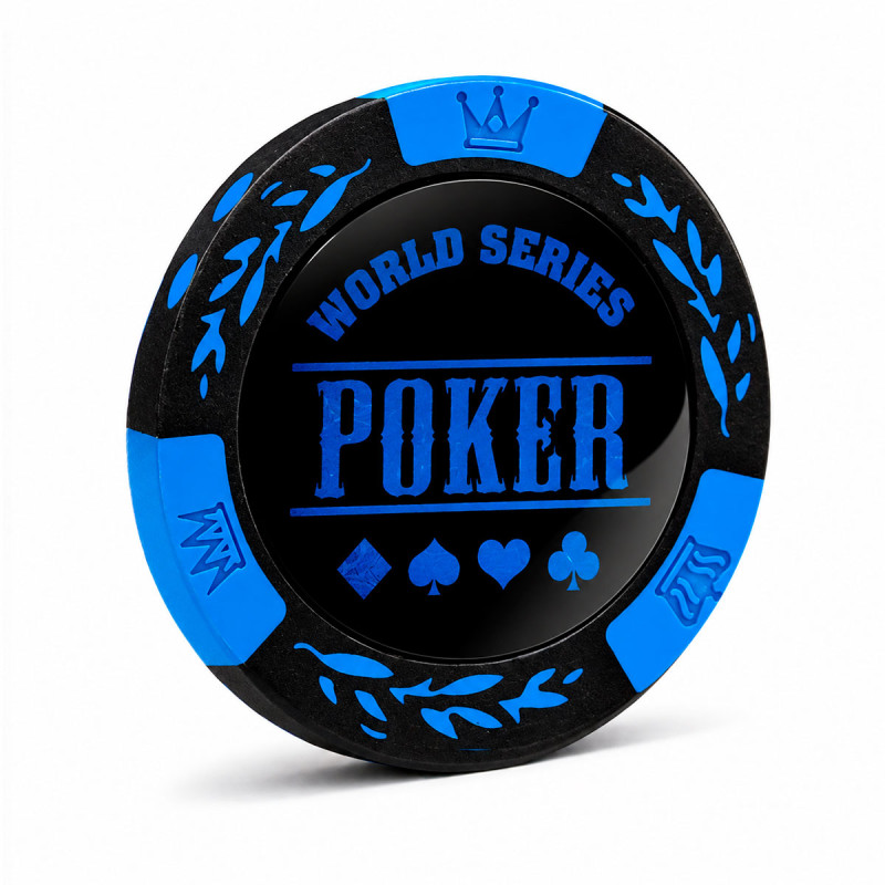 Pokerchips "WORLD SERIES BLAUW" - gemaakt van klei-composiet met metalen inleg - 14g - rol van 25 chips