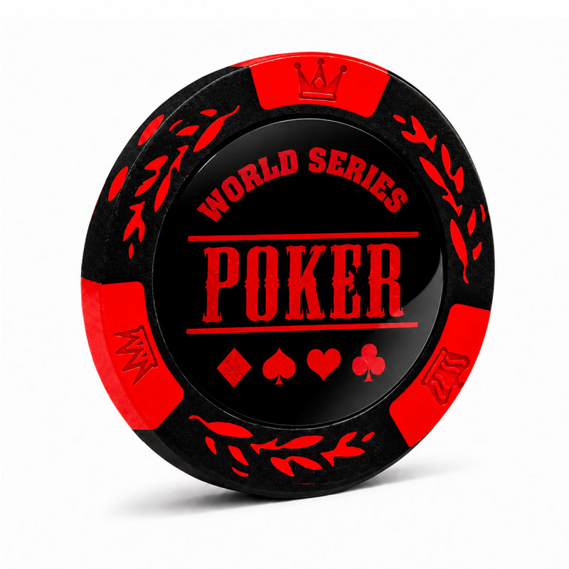 Żetony do pokera "WORLD SERIES RED" - wykonane z kompozytu gliny z metalowym wkładem - 14g - rolka 25 żetonów