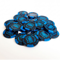 Pokerchips "WORLD SERIES BLÅ" - i clay-komposit med metallinlägg - 14g - rulle med 25 chips