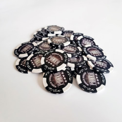 Poker chips "WORLD SERIES WHITE" - clay composite with metal insert - 14g - roll of 25 chips.