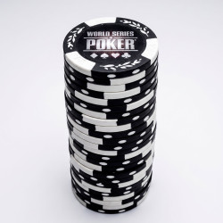 Poker chips "WORLD SERIES WHITE" - clay composite with metal insert - 14g - roll of 25 chips.