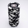 Poker chips "WORLD SERIES WHITE" - made of clay composite with metal insert - 14g - roll of 25 chips.