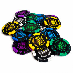 Jetons de poker "WORLD SERIES BLANC" – en clay composite avec insert métal – 14g – rouleau de 25 jetons