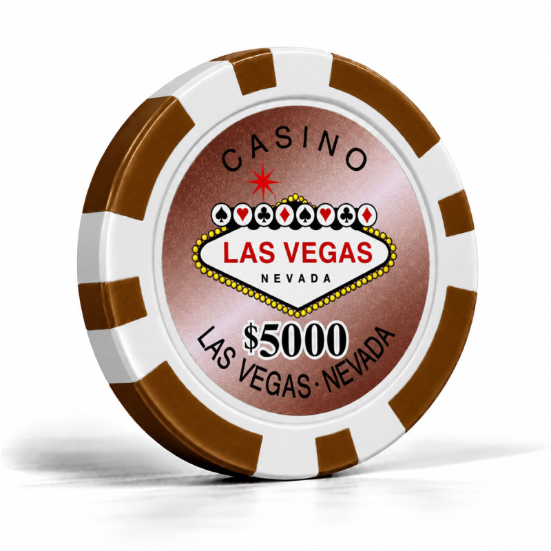Pokerchips "WELCOME LAS VEGAS 5000 BROWN" - in ABS met metalen insert - rol van 25 chips - 11,5 g.