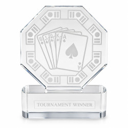 Troféu de poker "TOURNAMENT WINNER" - em vidro - texto gravado - 20cm de altura