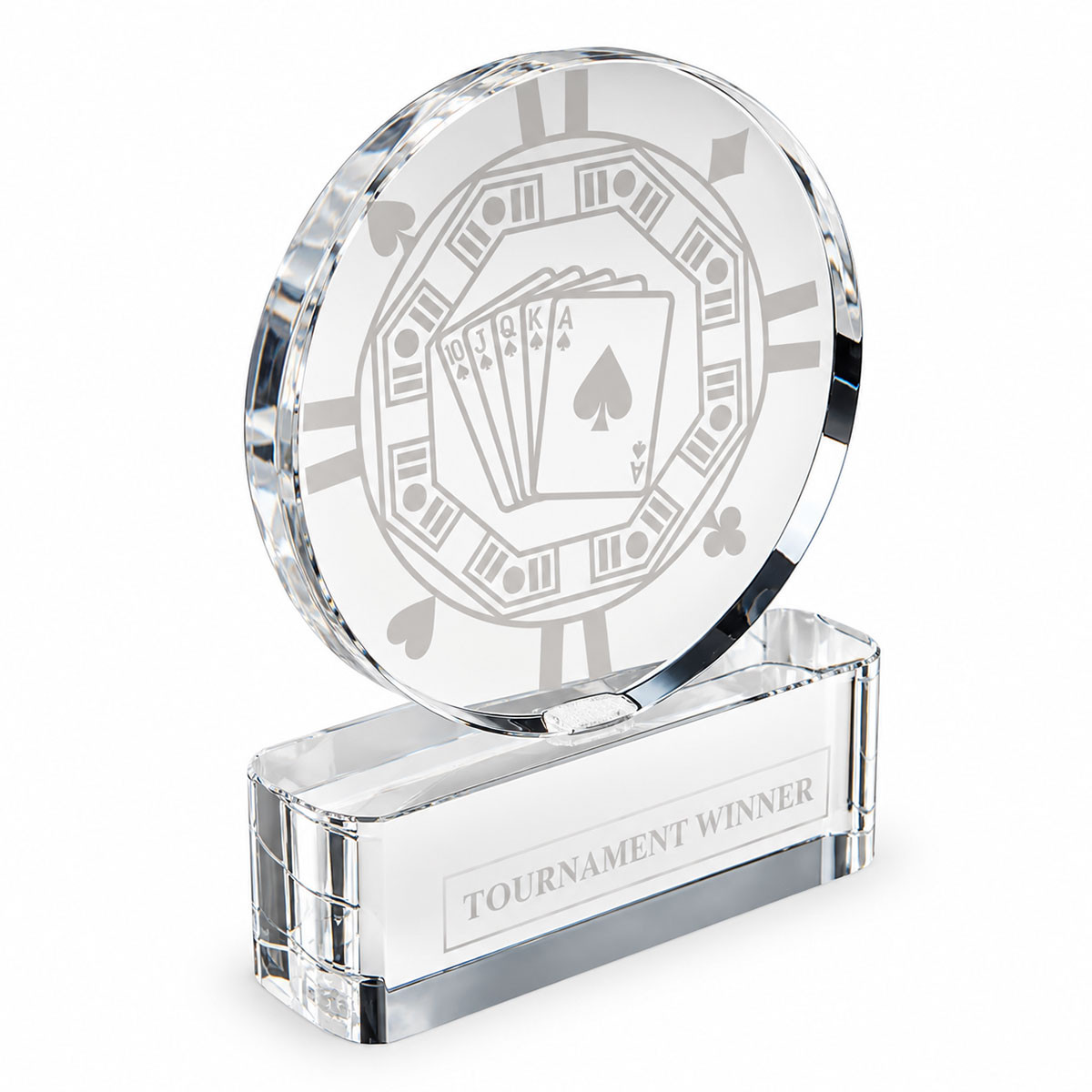 Trofeo di poker "ROYAL FLUSH" - in vetro - 22cm di altezza