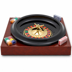 Set de Ruleta Simple 0 - ruleta de plástico de 40 cm de diámetro - con bola, tapete, fichas, rastrillo y barajas de cartas
